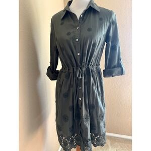 DVF Ivanka Shirt Dress Green Eyelet Embroidered Size 10 Diane von Furstenberg
